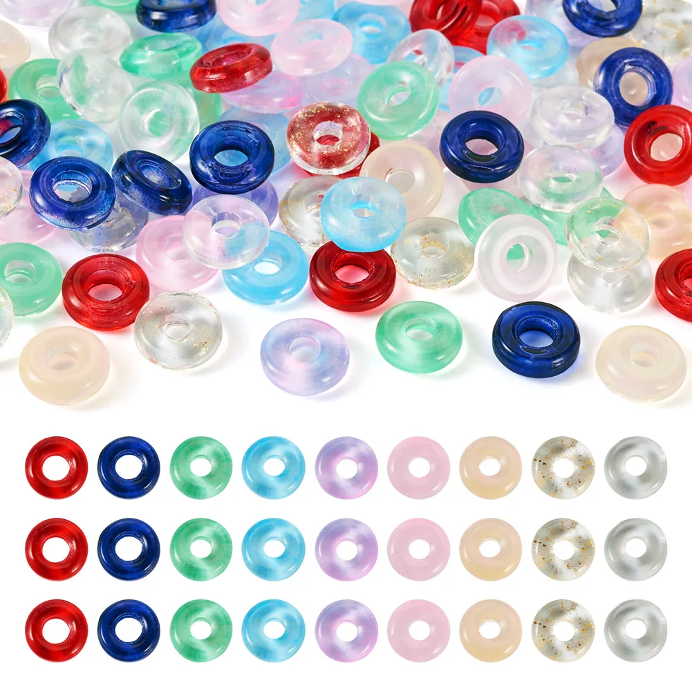 90Pcs Glass European Beads Large Hole Beads Donut Loose Spacer Beads for Jewelry Making DIY Bracelet Necklace Hairpin Earrings