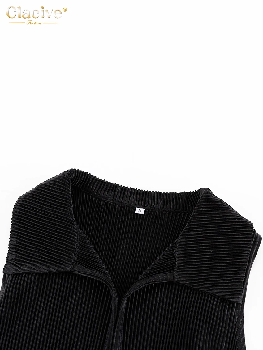 Clacive Bodycon Black Pleated 2 Piece Sets Women Outfit 2023 Summer Sleeveless Tank Top With High Waist Wide Pants Set Female