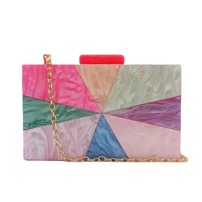 

Chain Bag Acrylic Trend Leisure New Fashion Patchwork Luxury Vintage Summer Shoulder Bags Dinner Clutch Evening Party Bag