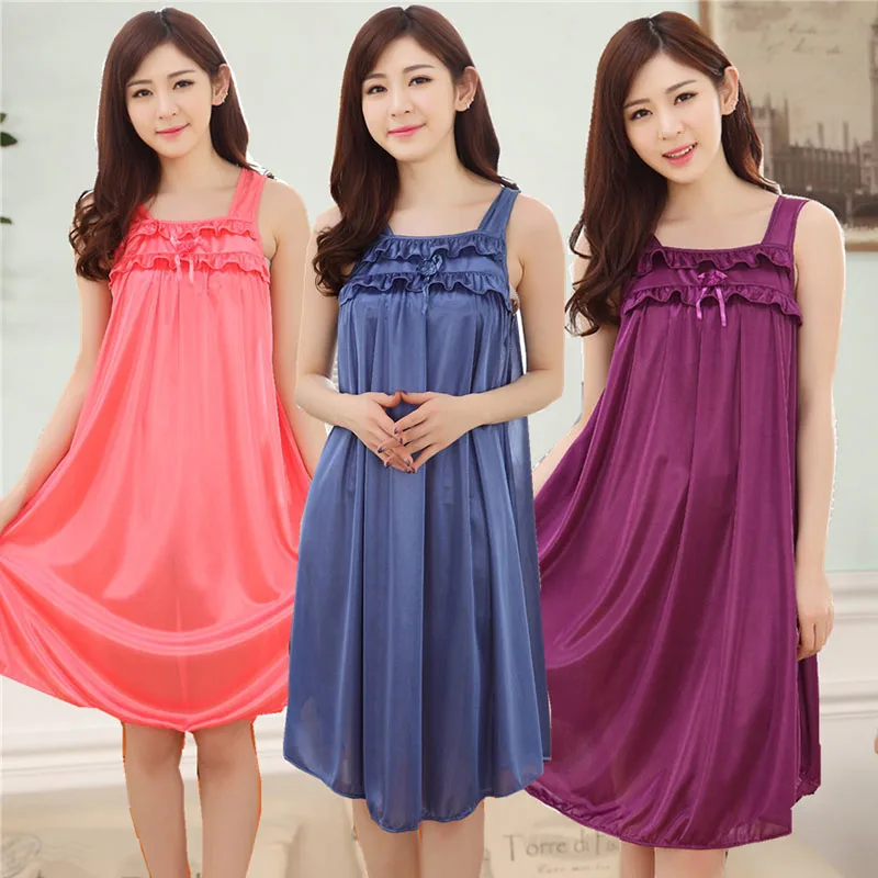 Women's Sexy Sleepwear Female Ice Silk Satin Sleepwear Ladies Nighty Sexy  Night Dress Ruffle Night Shirts