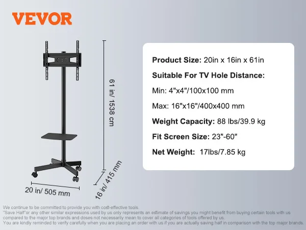 SucceBuy Mobiler TV-Ständer, höhenverstellbarer TV-Ständer mit Rollen, Doppeltablett für audiovisuelle Geräte, rollender TV-Ständer für Schlafzimmer