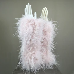 2024 peach fuzz A Pair Natural Ostrich Feather arm warmer sleeve glove woman for party  length 50 cm