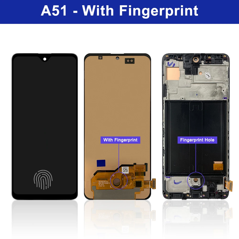 AMOLED LCD 디스플레이 터치 스크린 디지타이저, 프레임 포함, 삼성 A51 SM-A515FN DS A515 용, 6.5 인치