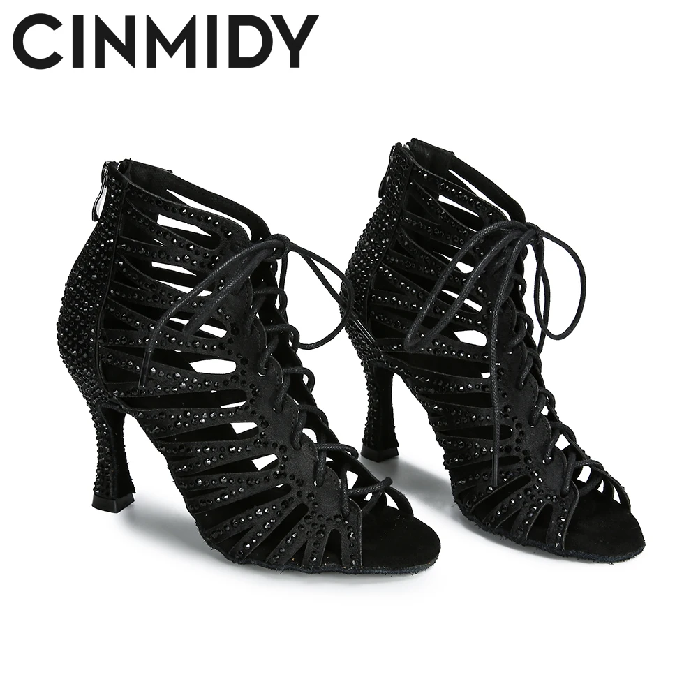 CINMIDY Black Dance Shoes For WomenT ango Salsa  Latin Dance Shoes  Cuban Heel Ballroom Dance Boots  Red Party Shoes For Dancing 4