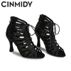 CINMIDY Black Dance Shoes For WomenT ango Salsa  Latin Dance Shoes  Cuban Heel Ballroom Dance Boots  Red Party Shoes For Dancing 4