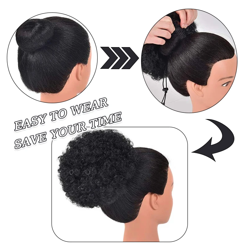 Synthetic Afro Puff Drawstring Ponytail 6inch Kinky Curly Bun Hair Piece with Clips for Black Women Daily Wear
