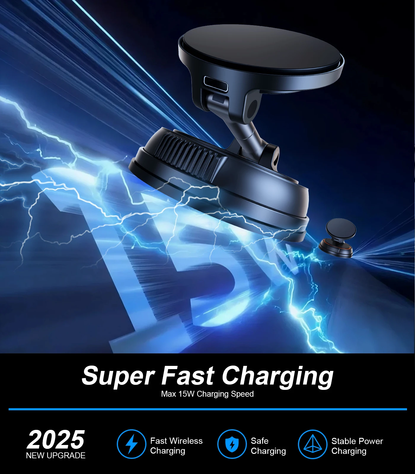 Eary Wireless Car 15W Fast Charger Suction Cup Phone Holder Stand Magnetic Car Mount Dashboard Magsafe Fit for iPhone Samsung HW