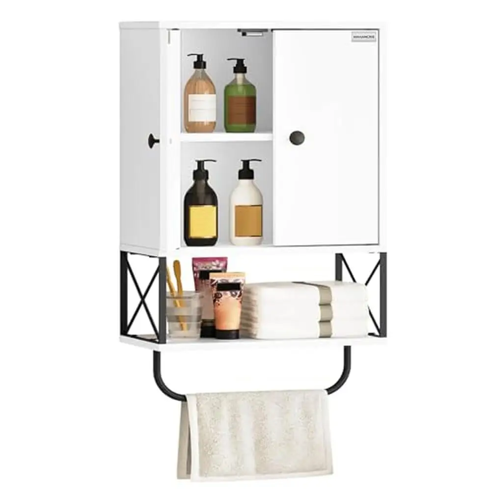 

Bathroom Wall Cabinet Adjustable Shelves Towel Rack 3-Tier Storage Wood Metal Farmhouse Display Shelf White Wall Mounted Cabinet