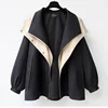 Autumn Chic Women's Windbreaker Contrast Fake Two-Piece Zip Button Wind Coat Belt Hoodie Casual All-Match Trend Outwear Jacket 3