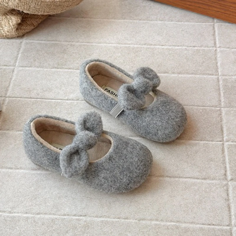 2025 Children Leather Shoes for Girls Winter New Fashion Korean Style Soft Bottom Anti-slippery Versatile Princess Cotton Shoes