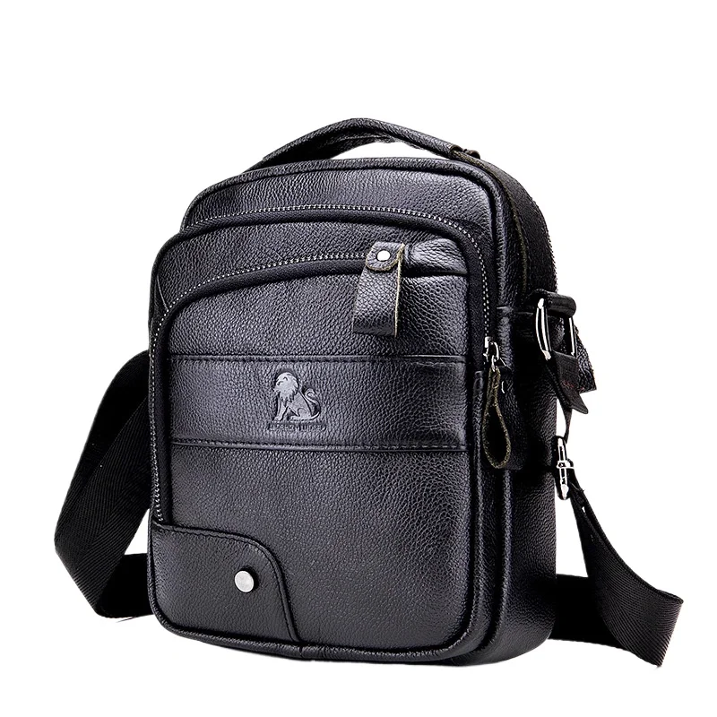 Leather Men's Oblique Cross Top Layer Cowhide Crossbody Bag Men's Leisure Sports Business Single Shoulder Bag New Casual Brown