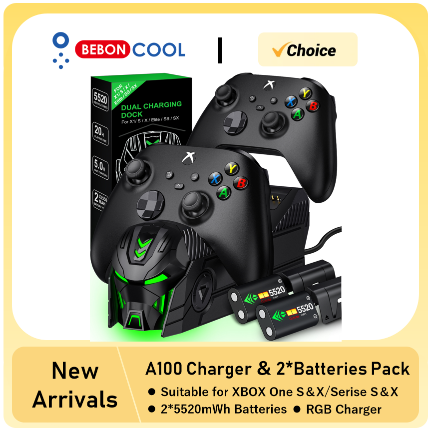  BEBONCOOL NEW A100 RGB XBOX Controller Charger 25520 mWh Rechargable Battery For XBOX Serise S/X / XBOX ONE S/X With 4 Cover 