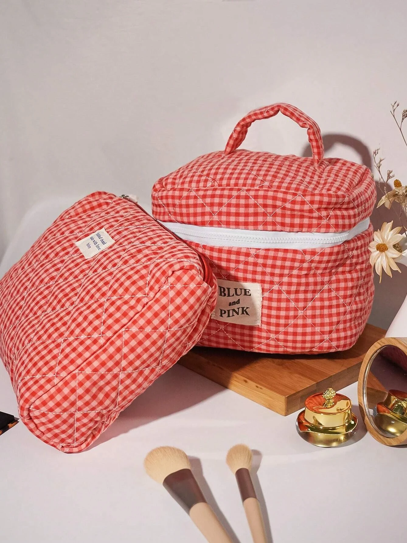 Plaid Makeup Bag Large Capacity Portable Cosmetic Bag For Women Girls Skincare Toiletry Bag Multifunctional Cute Wallet Pouch 3