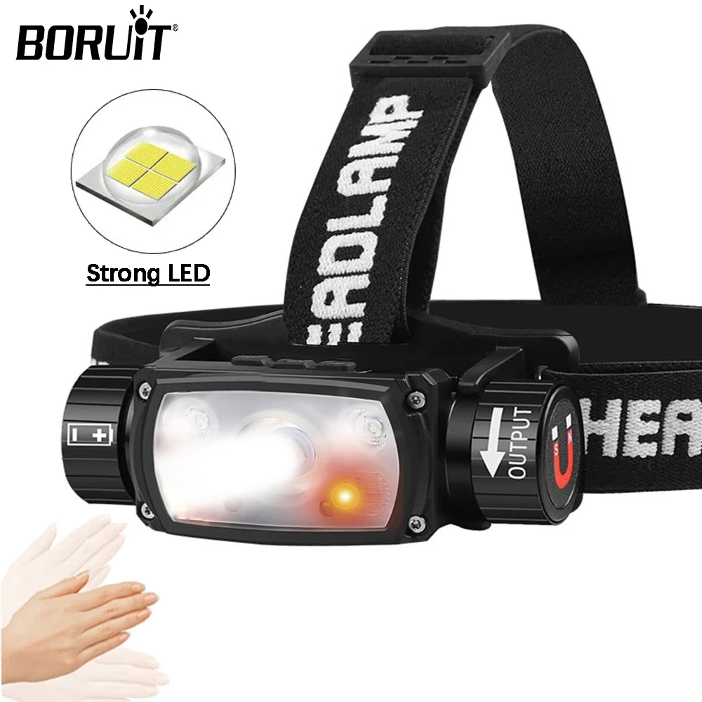 BORUiT 센서 헤드램프 2000LM 강력한 LED 18650/21700 배터리 유형..