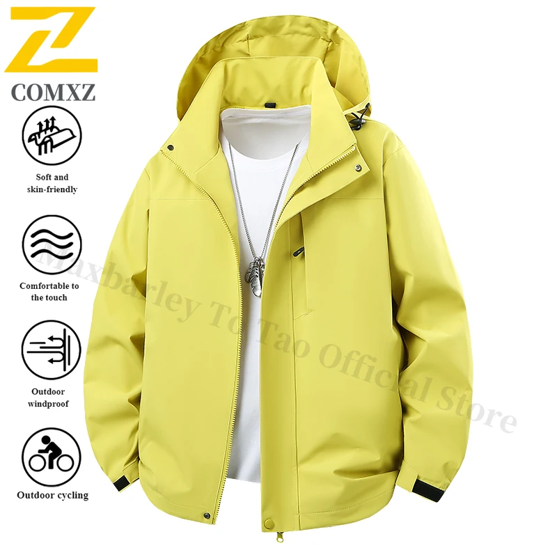 EiAO Windbreaker Couple's Solid Color Spring Waterproof Breathable Dual-Zip Outdoor Jacket for Hiking Camping Fishing Minimalist