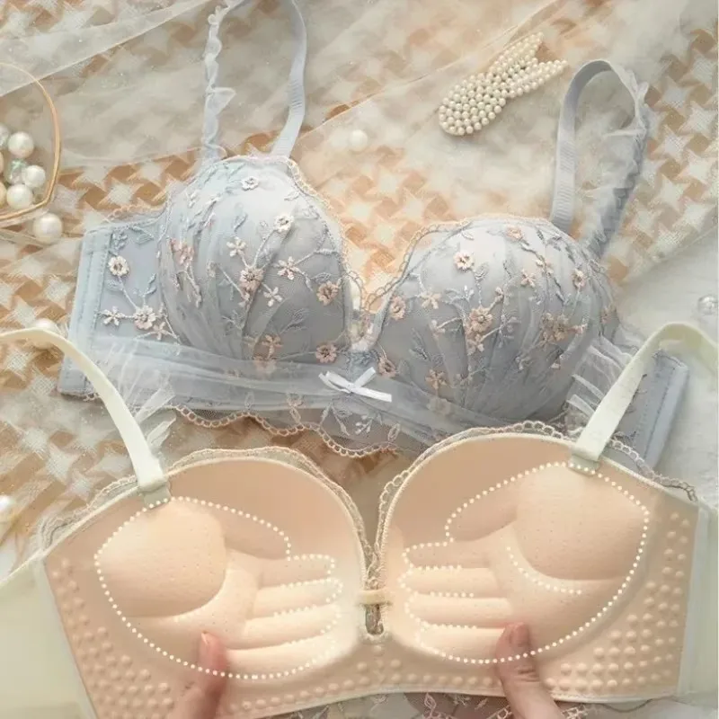 Small Breasts Gathered Women's Underwear Flat Chest Collection Side Breast Anti-sagging No Steel Ring Embossed Women's Bra 1