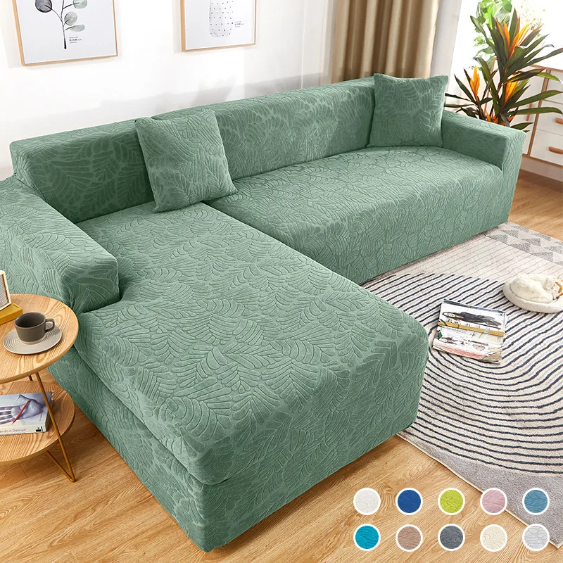Elastic Jacquard Fabric Green Sofa Covers for Living Room Solid Color All-inclusive Modern Elastic Corner Couch Slipcover Home