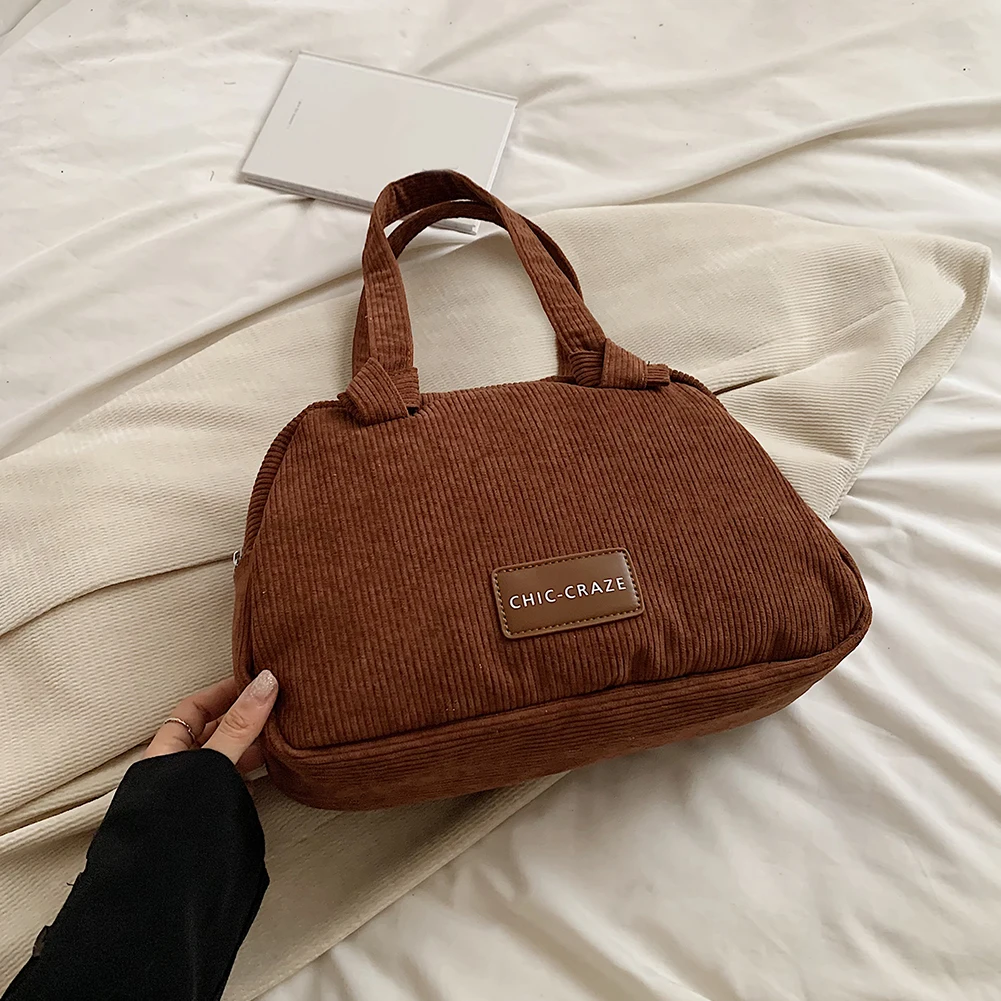 Corduroy Women Shoulder Bag with Interior Pocket for Work Travel