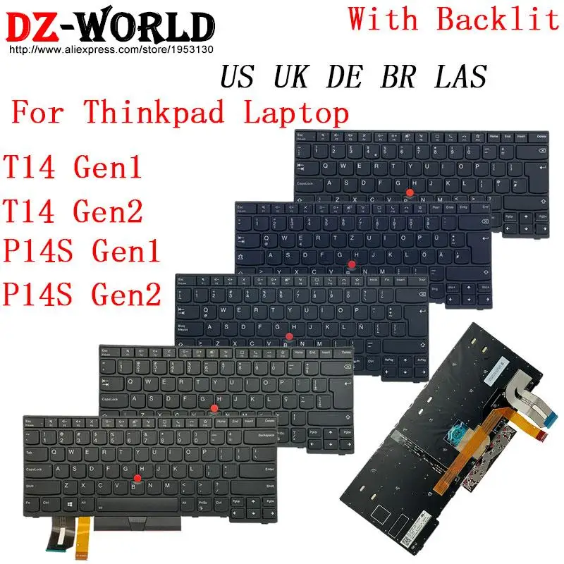 Teclado Retroiluminado para Lenovo Thinkpad T14 P14s Gen1 Gen2 Laptop Eua Reino Unido de gr br 5n20v43904 5n20x68869 5n20v43915 5n20v43764