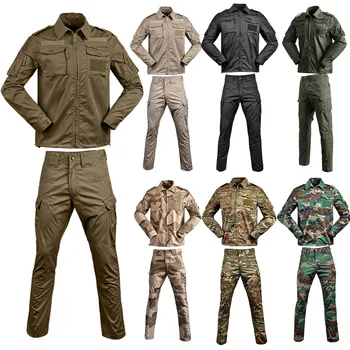 2 Piece Sets Men Breathable Camo Hunting Clothes Cargo Suits Camping Training Suit Jacket+Pants Uniform 1
