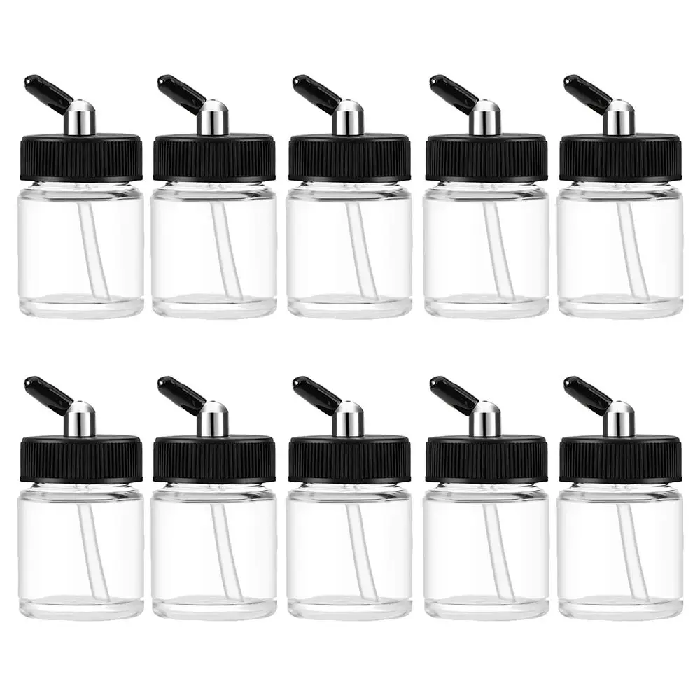 Airbrush Accessories 10PCS/Box Empty 22CC Glass Jar Bottles with 120° Down Angle Lid Assembly - Fit Siphon Feed Airbrush Bottles 7pcs gasless nozzle tips for century fc90 flux cored wire feed 0 8mm mig welder nozzle k3493 1 torch welding accessories