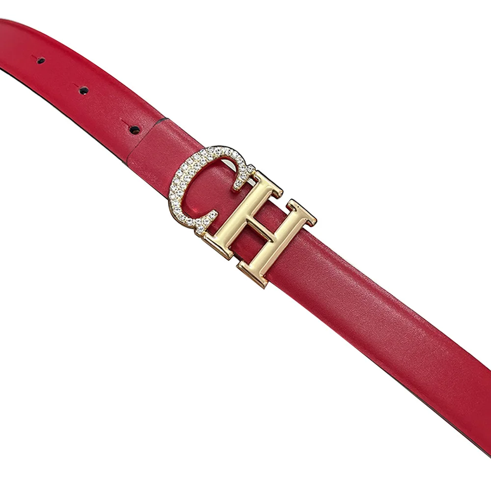New Women's Letter CH Rhinestone Waistband Super Fiber Durable Sweet Versatile Adornment Belt Solid Color Trendy_voghion.com
