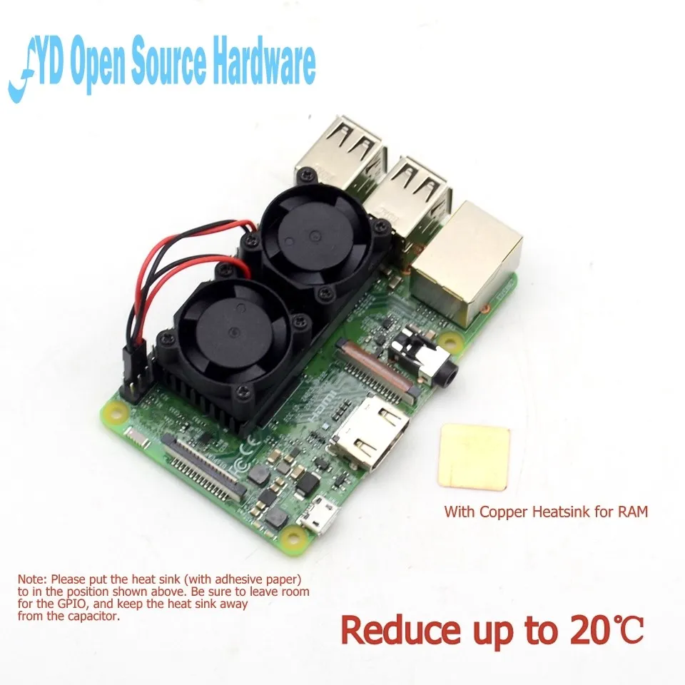 1pcs Raspberry pi Dual Fan Ultimate Heatsink Cooler with Double Cooling Fans For Raspberry Pi 3/2 Model B / B NESPi Retroflag