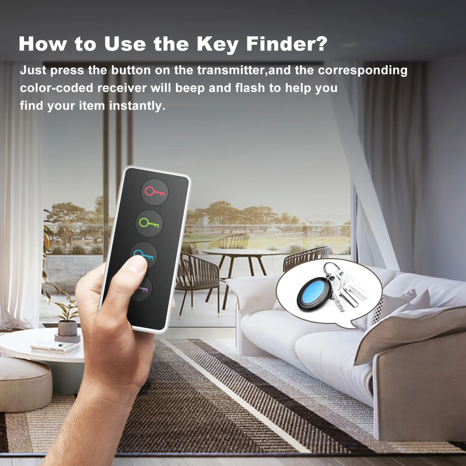 Wireless Key Finder Anti-Loss Tracker-4 Receivers Remote Locator for Car Keys/Phones/Wallets/Remotes-Easy to Use for Seniors
