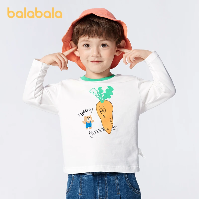 

Balabala Children Long-Sleeve T-Shirt Boys 2024 Spring New Edition Boys Children Clothing Toddler Baby Color-Block Base Shirt