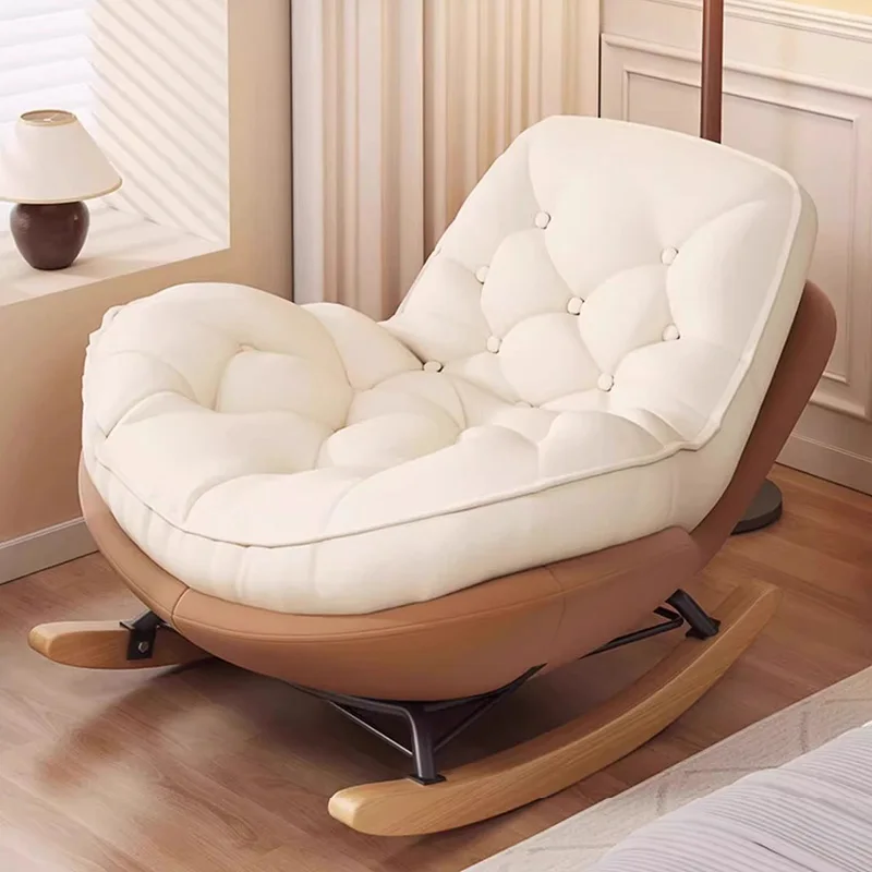 เก้าอี้โยกสไตล์นอร์ดิกสำหรับห้องนั่งเล่น เก้าอี้นั่งสบาย นุ่ม ผ่อนคลาย พร้อมโครงโลหะ เฟอร์นิเจอร์เก้าอี้โซฟาสำหรับห้องนอนที่บ้าน 1