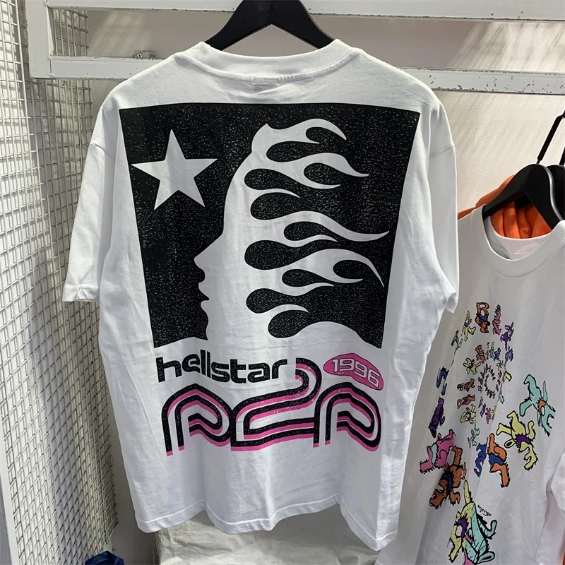 

24ss Logo Printing Hellstar White T-Shirts for Men Women 1:1 High Quality Pure Cotton Casual T Shirts