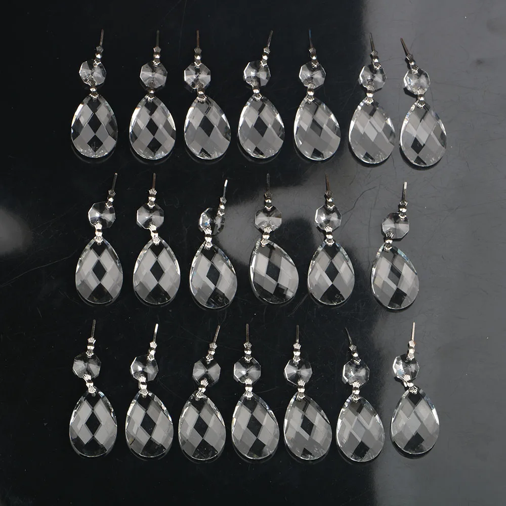 20pcs 38mm Clear Chandelier Crystals Lamp Prisms Parts Crystal Bead Pendants Hanging Drops Pendants with Octagon beads