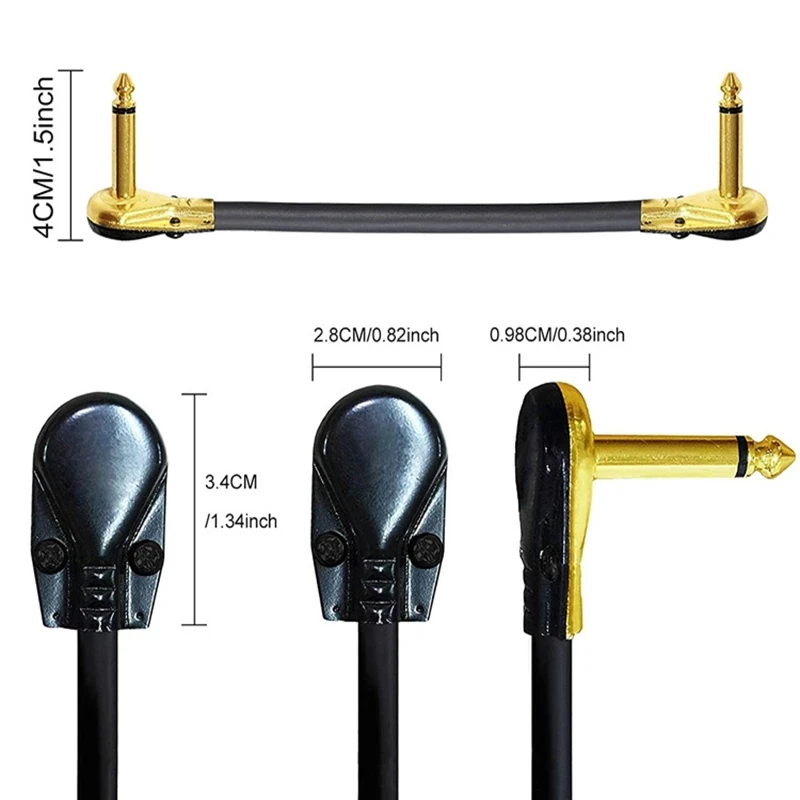 Guitar Patch Cable 1 Pc Anti-noise 10-60cm 1/4" Right Angle Oxygen-free Audio Line Guitar Effects Pedal Jack Plug