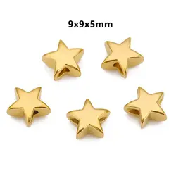 Set of 5 Stainless Steel Star and Heart Spacer Beads (Gold Star 9mm)