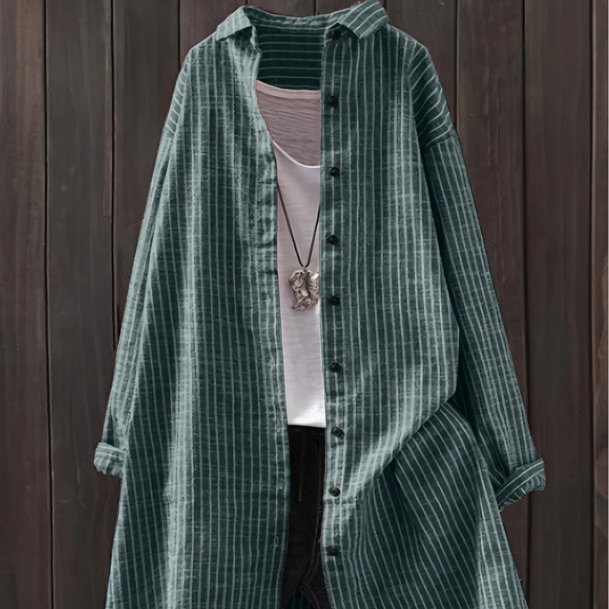 Women Striped Blouse Shirt Loose Fit Long Lantern Sleeve