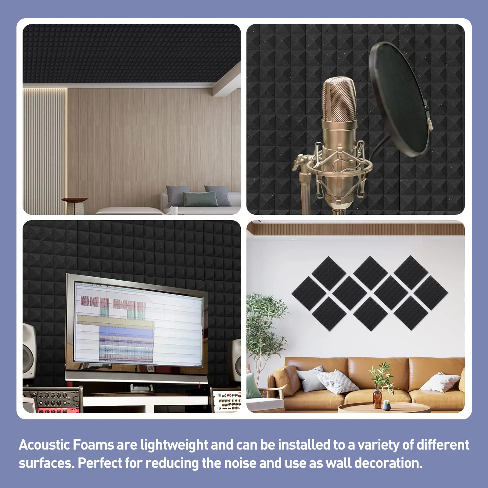 50/4 Pack 250x250x50mm Studio Acoustic Foam Panel Soundproof Wall  Pyramid Sound Absorption Treatment Sponge Noise Protective