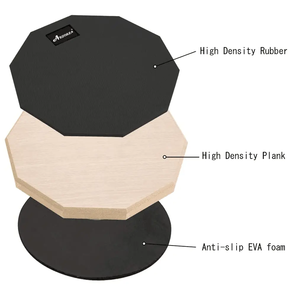 Arborea 12 Inch Drum Practice Pad-Double Sided Rubber Dumb Pad and 5A Drumsticks & Storage Bag For Drummers and Beginners