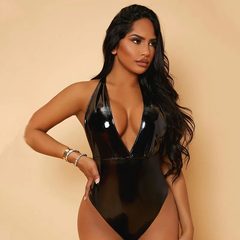 Solid Colored Sexy Latex Sparkling Bodysuit Halloween Funny High Elastic Costume