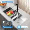 Kitchen Sink 2 Silver Sinks Stainless Steel with Drain Basket and Drainer Set Large Basin 30L Small Basin 23L  78*43*21cm 5