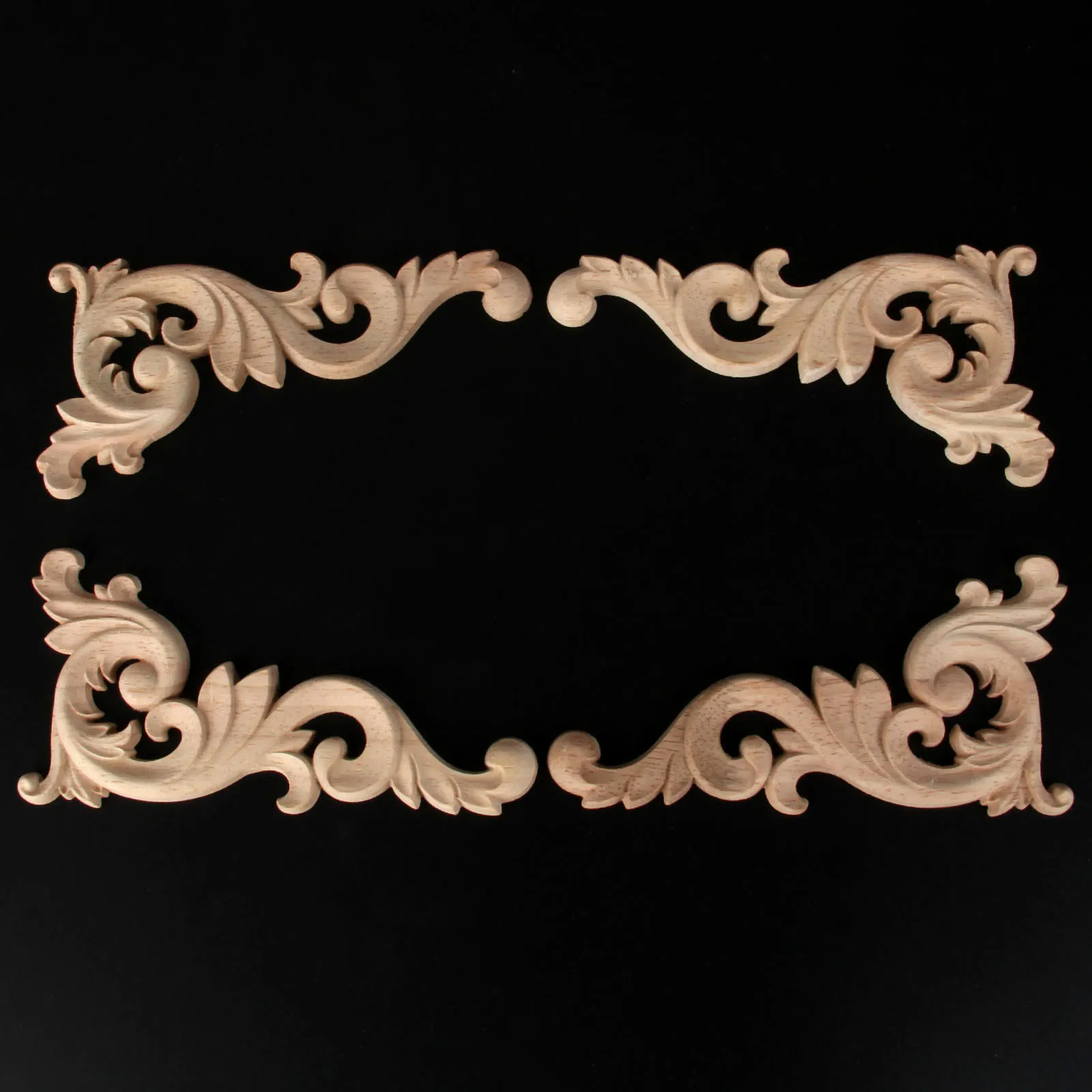 4pcs Woodcarving Decal Corner Applique Frame Door Wall Furniture Decor Figurines Flower Branch 15*8cm