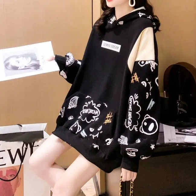 Hoodie Pink Autumn Oversized Harajuku Tops Funny Vintage Teens High Street Graffiti Clothes Gothic Tops Femme 2023 New