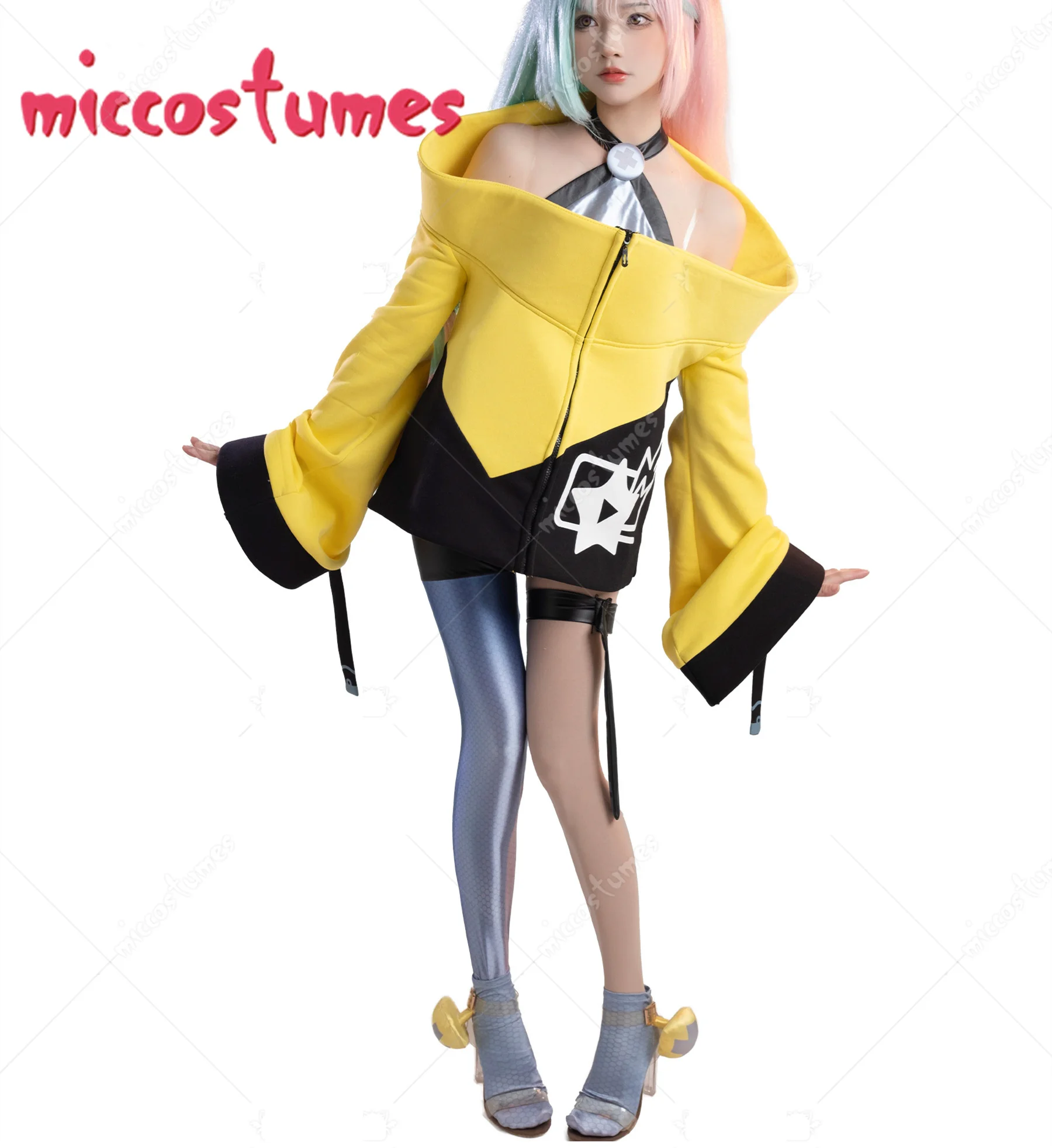 

Miccostumes Women's PM Derivative Cosplay Costume Halter Crop Top and Jacket with Socks and Leg Ring