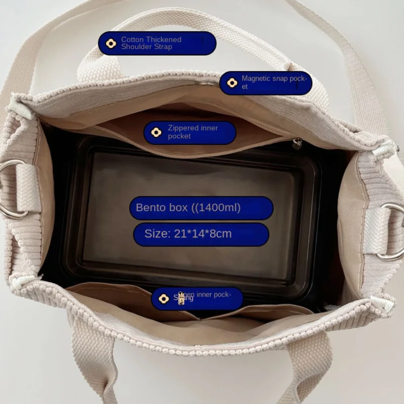 Hand Washable Corduroy Tote Bag with Multiple Pockets, Everyday Crossbody or Shoulder Bag, Solid Color Satchel for Daily Use