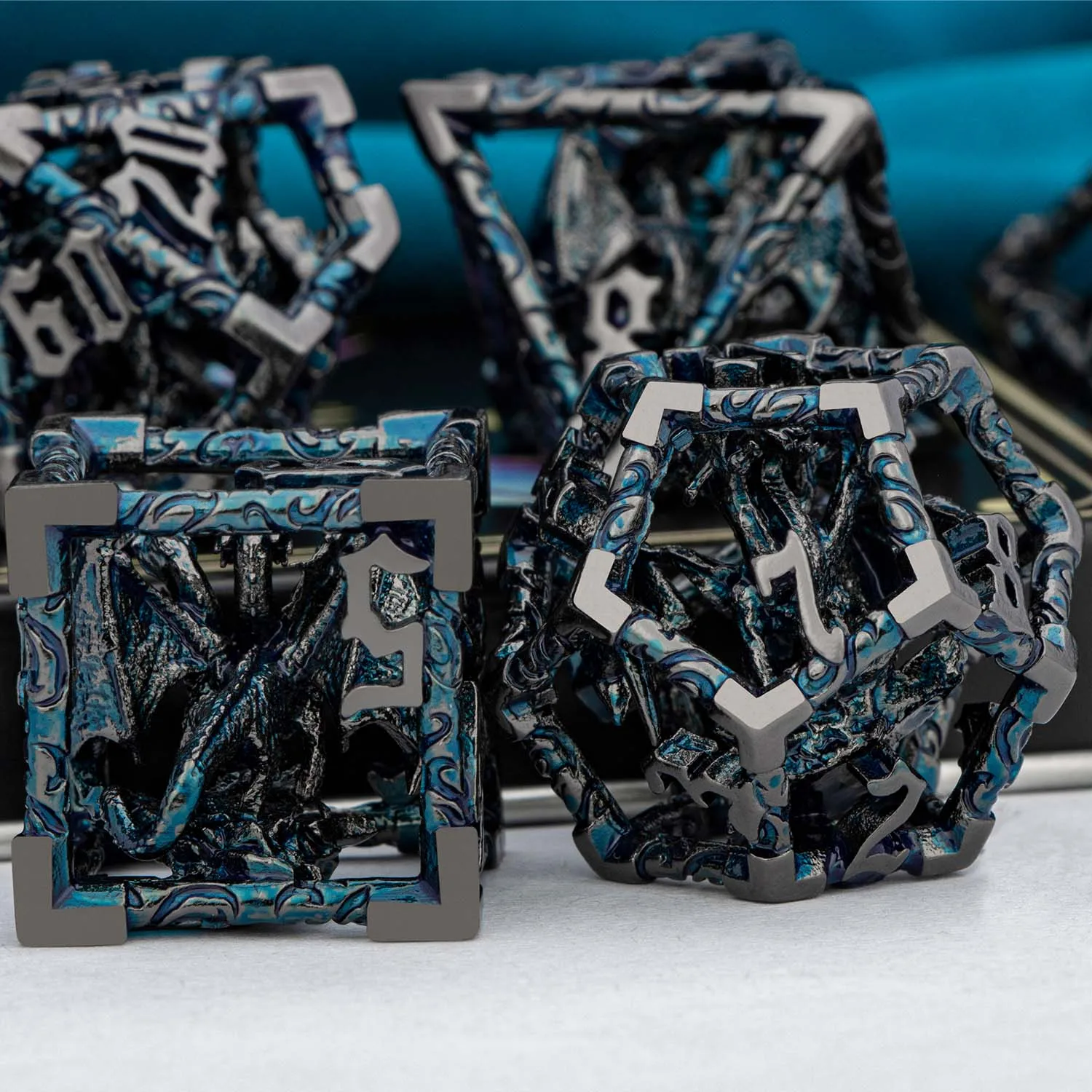DND Metal Hollow Dragon Dice Set D20 D6 Polyhedral RPG Table Role Playing Game