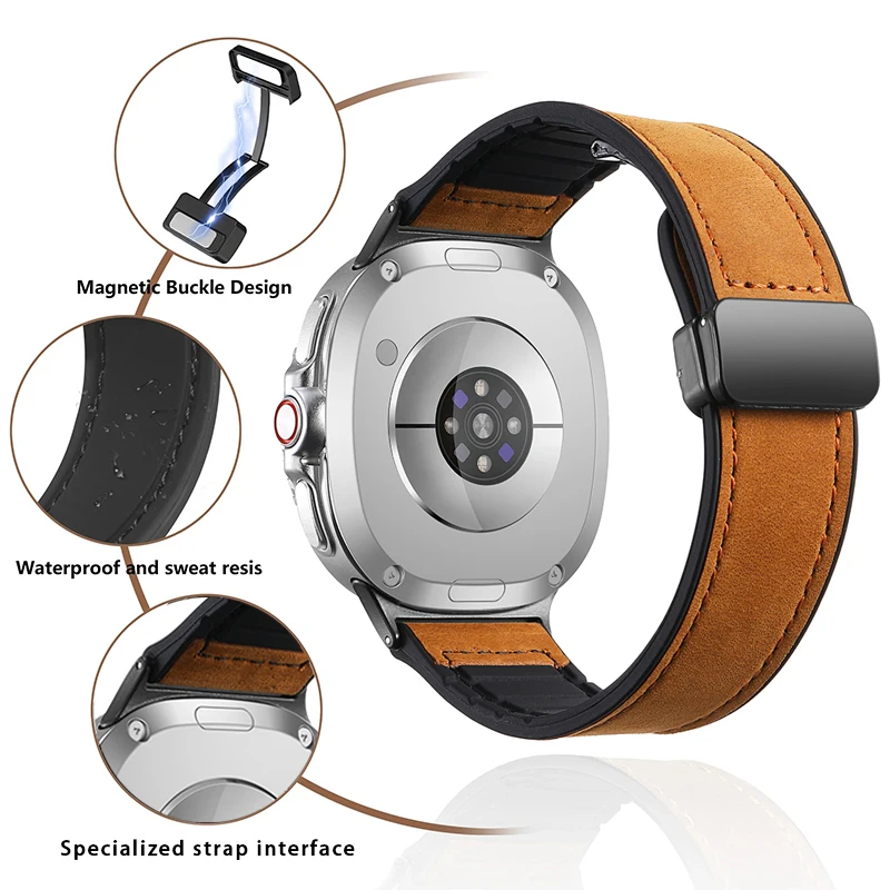 Premium Magnetic Leather Silicone Strap - Men's Sports Bracelet