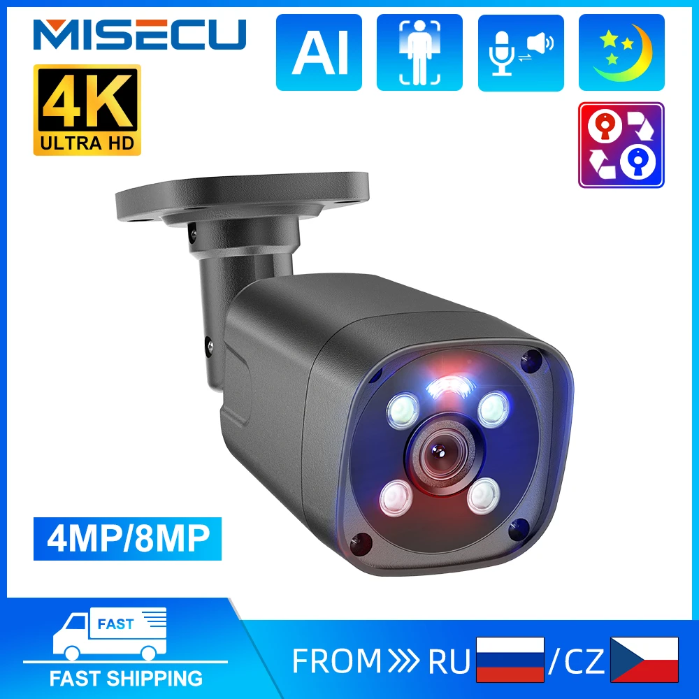 Misecu 8Mp Poe Ip Camera 4K Telecamera Di Sicurezza Ai Human Detect Color Night Audio Bidirezionale Videosorveglianza Esterna H.265 Onvif