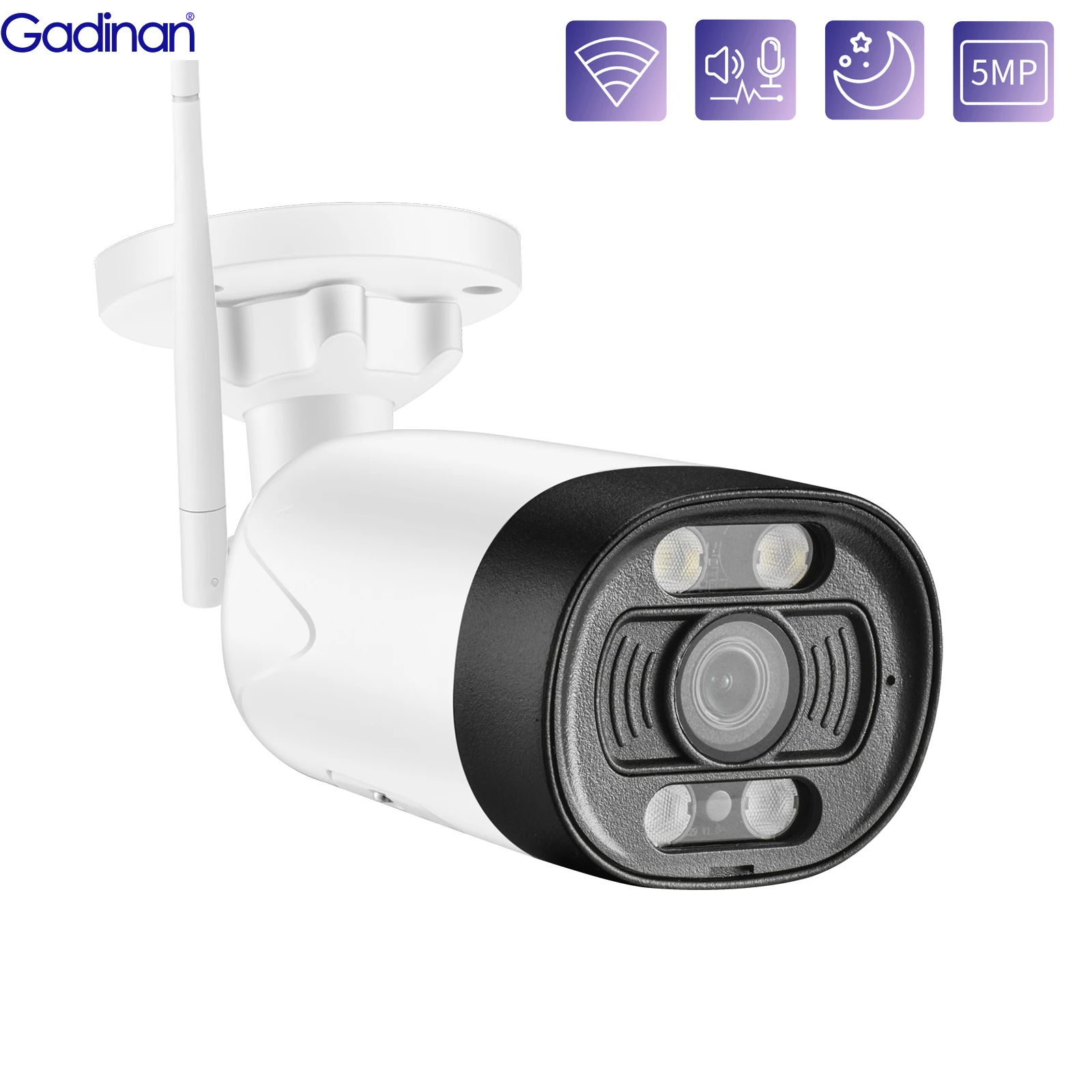 

Gadinan Smart Home Wireless Security Camera P2P 5MP HD IP Camera Outdoor Waterproof Wifi Survalance Camera AI Motion Detection