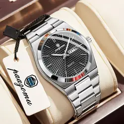 Luxury Men's Luminous Waterproof Chronograph Leather Watch (Silver Black)