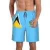 Men's Saint Lucia Flag Beach Pants Shorts Surfing M-2XL Polyester Swimwear Running 1