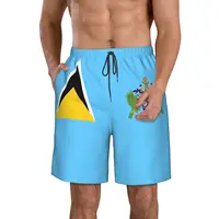 Men's Saint Lucia Flag Beach Pants Shorts Surfing M-2XL Polyester Swimwear Running 1